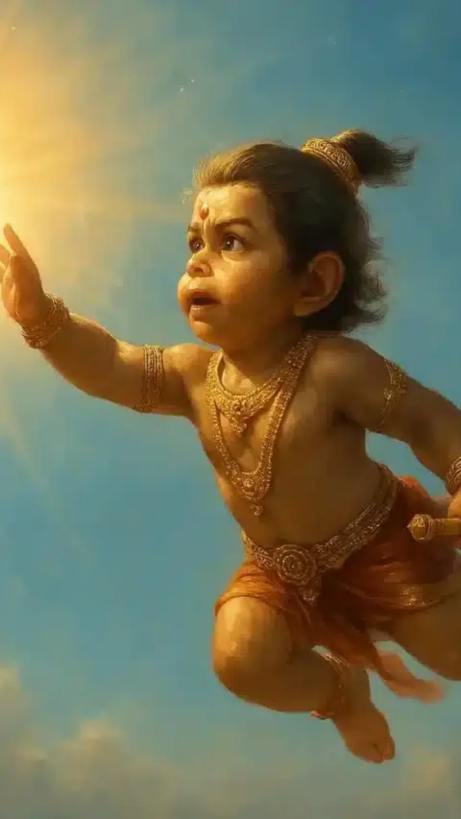 हनुमान जी सूर्य को निगलने का प्रयास करते हुए।